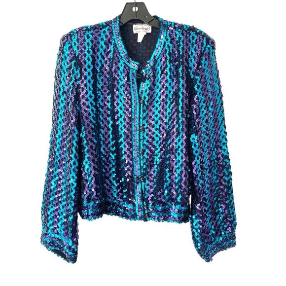 Three Flaggs California 70s Disco Sequin Jacket Blue Purple Black size large - Picture 1 of 8